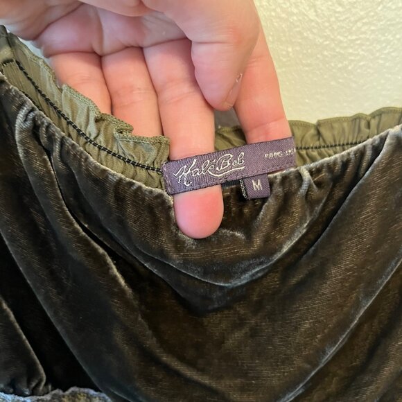 Hale Bob Emerald Green Lace Crochet 90s Vintage Velour Dress Embroidered Sz Med - Picture 6 of 9